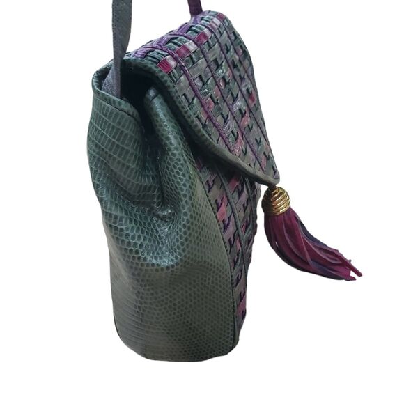 Sharif multi-color leather bag with woven detailing & front tassel, made in USA - Picture 5 of 12